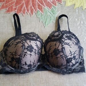 Victoria Secret Eegant Black Lace Bra Lined Demi 32DDD